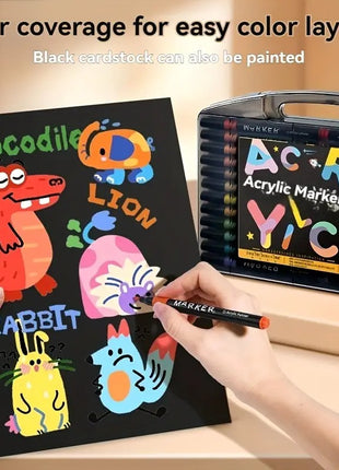 Acrylic Brush Marker Set –  Water-Based Pigment – Multi-Surface – PP Storage Case