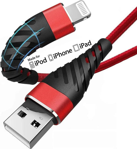 USB-A to Lightning Fast Charging & Data Sync Cable 1 m Braided Nylon 3.0 - Red