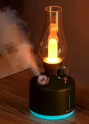 Ultrasonic Air Humidifier with Night Lamp, Aromatherapy, 280 ml Tank, USB-C Rechargeable 1200 mAh Battery, 2 Mist Modes, Portable White Retro Oil Lamp