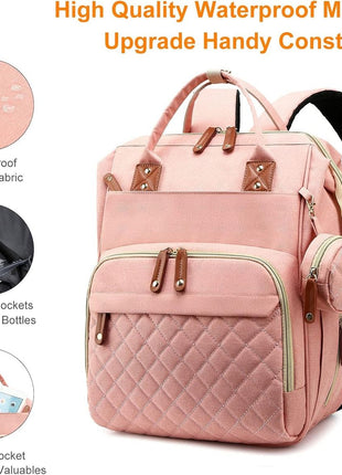 Diaper Bag Backpack 16.5" – Waterproof Oxford Baby Bag with Changing Station, USB Port, 18 Pockets