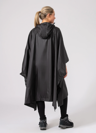 Hooded Cape Raincoat Waterproof Reusable Black Poncho Lightweight Outdoor Rain Protection for Hiking Camping Travel Commuting