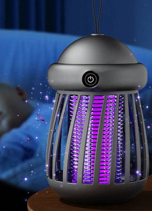 Electric Mosquito Zapper Lamp 1200mAh – UV Trap + 3000V Shock – USB Rechargeable, Grey Portable Insect Light