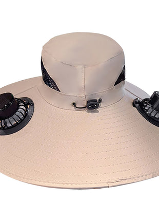 Solar Fan Sun Hat 48cm Brim with Dual Fans – USB Rechargeable Wide Brim Outdoor Cooling Hat