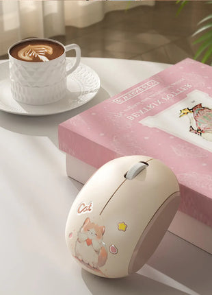 Cat Design Wireless Mouse – Silent Click – Dual USB & Bluetooth