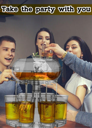 6-Shot Drink Dispenser with 6 Shot Glasses, PMMA Party Beverage Dispenser, 45 mL Glasses