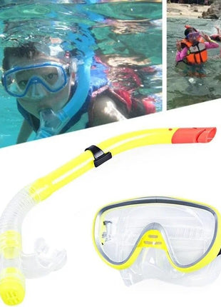 Youth Snorkel and Mask Set – Dual Lens Silicone Skirt – Adjustable Strap – Splash Guard Tube – Red, Blue, Black, Yellow