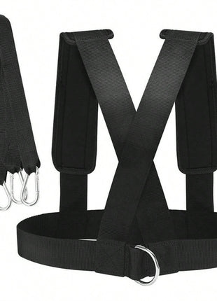 Fitness Sled Harness Trainer – Adjustable Nylon Speed Strap with Padded Shoulder Support – Black – HD-114
