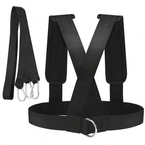 Fitness Sled Harness Trainer – Adjustable Nylon Speed Strap with Padded Shoulder Support – Black – HD-114