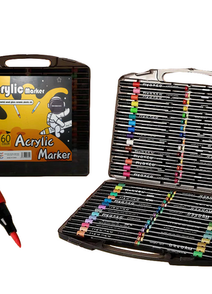 Acrylic Brush Marker Set –  Water-Based Pigment – Multi-Surface – PP Storage Case