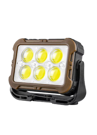 Mini Work Light 1200 mAh ABS COB LED Solar + USB-C Rechargeable – 7 Modes Folding Torch Powerbank – Black & Brown