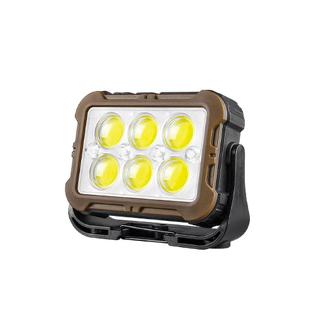 Mini Work Light 1200 mAh ABS COB LED Solar + USB-C Rechargeable – 7 Modes Folding Torch Powerbank – Black & Brown