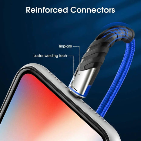 USB-A to Lightning Fast Charging & Data Sync Cable 1 m Braided Nylon 3.0 - Blue