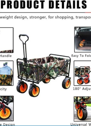 Collapsible Folding Wagon Cart 150L Capacity – Steel Frame, Oxford Cloth, Off-Road Wheels – Camouflage