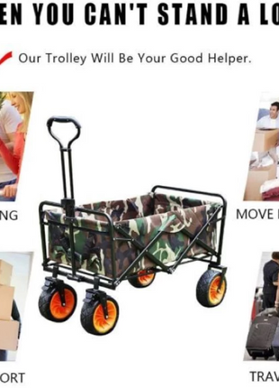Collapsible Folding Wagon Cart 150L Capacity – Steel Frame, Oxford Cloth, Off-Road Wheels – Camouflage