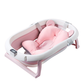 Baby Bath Cushion Pad – Cotton Blend Floating Bathtub Support with Safety Straps – Pink