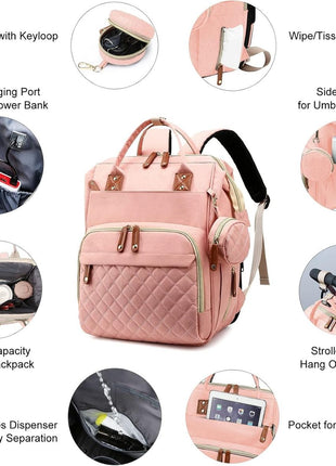 Diaper Bag Backpack 16.5" – Waterproof Oxford Baby Bag with Changing Station, USB Port, 18 Pockets