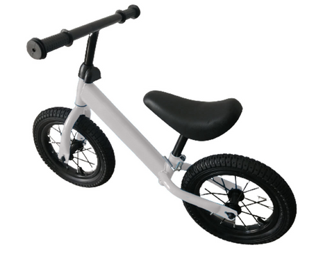 Kids Balance Bike 12 Inch Air Filled Rubber Tyres Steel Frame Lightweight 3kg Adjustable Saddle White