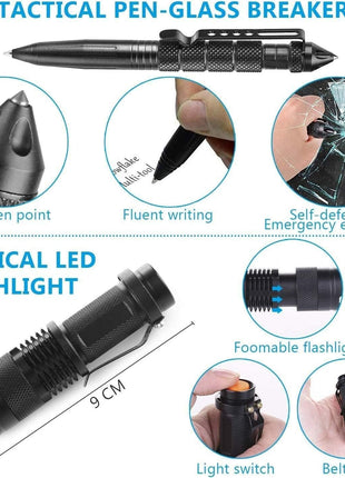 15-in-1 Survival Kit – Outdoor Emergency Gear with Flashlight, Fire Starter, Wire Saw, Whistle & Compass