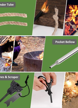 15-in-1 Survival Kit – Outdoor Emergency Gear with Flashlight, Fire Starter, Wire Saw, Whistle & Compass