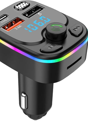 Car MP3 Player FM Transmitter with Bluetooth 5.0, USB-C PD 20W, Rainbow LED