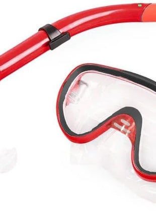 Youth Snorkel and Mask Set – Dual Lens Silicone Skirt – Adjustable Strap – Splash Guard Tube – Red, Blue, Black, Yellow