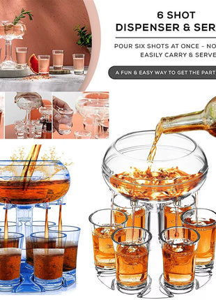 6-Shot Drink Dispenser with 6 Shot Glasses, PMMA Party Beverage Dispenser, 45 mL Glasses