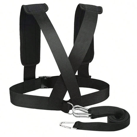 Fitness Sled Harness Trainer – Adjustable Nylon Speed Strap with Padded Shoulder Support – Black – HD-114