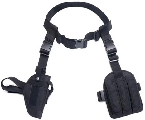 Tactical Drop Leg Holster Set 140cm Belt + Triple Mag Pouch + Right-Handed Pistol Holster – Black
