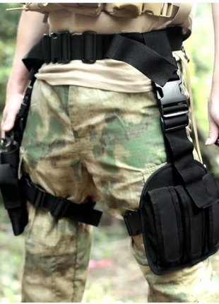Tactical Drop Leg Holster Set 140cm Belt + Triple Mag Pouch + Right-Handed Pistol Holster – Black
