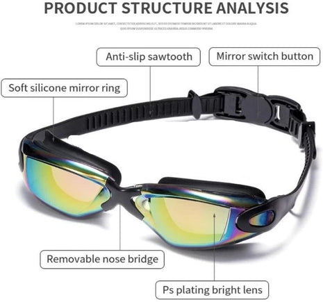 Swimming Goggles Adult with Anti-Fog UV Mirror Lens