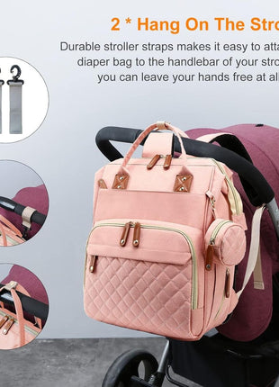 Diaper Bag Backpack 16.5" – Waterproof Oxford Baby Bag with Changing Station, USB Port, 18 Pockets