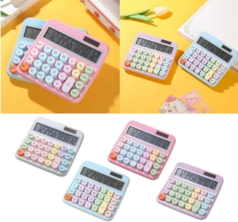 12-Digit Calculator with Pastel Typewriter Keys - ABS Plastic, AA Battery, Pink