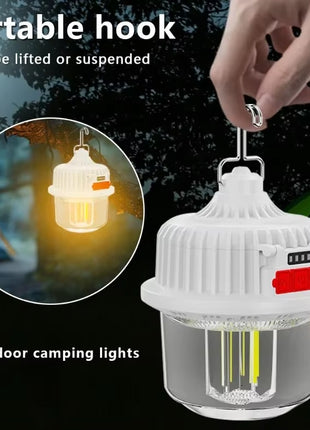 120W Multifunctional Solar Bulb Light USB-C Rechargeable with Dual 18650 Batteries & Hanging Hook