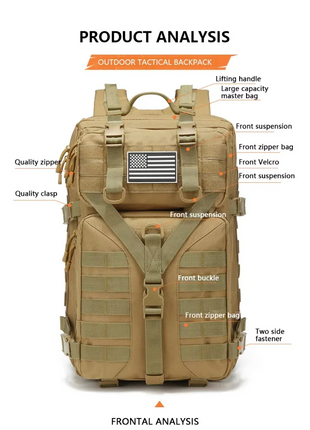 Tactical Backpack 50 L Large Capacity 1000D Polyester Military Style Rucksack MOLLE Webbing – Outdoor Hiking Camping Travel
