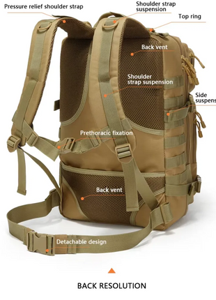 Tactical Backpack 50 L Large Capacity 1000D Polyester Military Style Rucksack MOLLE Webbing – Outdoor Hiking Camping Travel