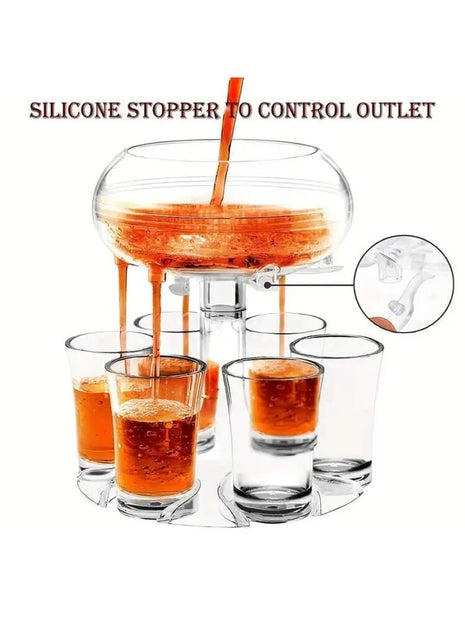 6-Shot Drink Dispenser with 6 Shot Glasses, PMMA Party Beverage Dispenser, 45 mL Glasses