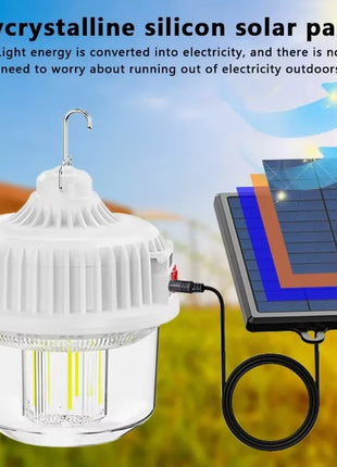 120W Multifunctional Solar Bulb Light USB-C Rechargeable with Dual 18650 Batteries & Hanging Hook