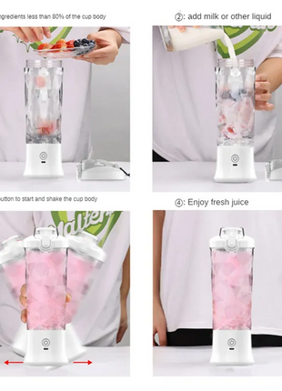 Portable Blender 600 ml USB-C Rechargeable 6-Blade Personal Smoothie and Shake Maker