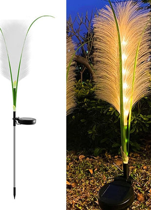 Solar Outdoor Garden Reed Lights 2 Pack Warm White LED Waterproof Pathway Lights for Patio Yard Décor