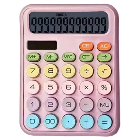 12-Digit Solar Calculator – Pastel Dopamine Design – Large Buttons – Classroom & Office Use Pink
