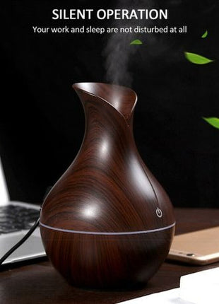 130ml Wood Pattern Ultrasonic Humidifier – USB 5V Mist Diffuser with 7 Color LED Light