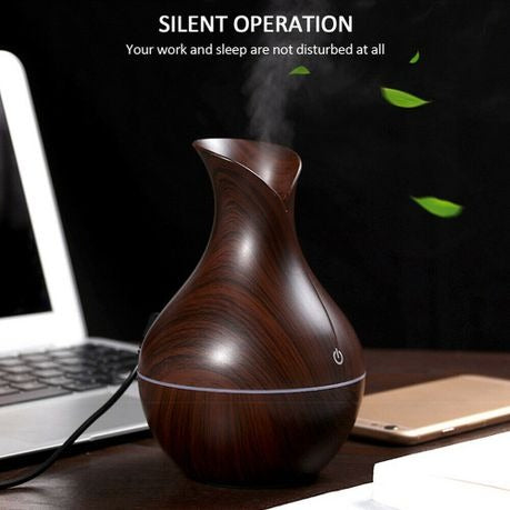 130ml Wood Pattern Ultrasonic Humidifier – USB 5V Mist Diffuser with 7 Color LED Light