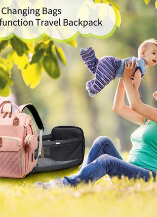 Diaper Bag Backpack 16.5" – Waterproof Oxford Baby Bag with Changing Station, USB Port, 18 Pockets