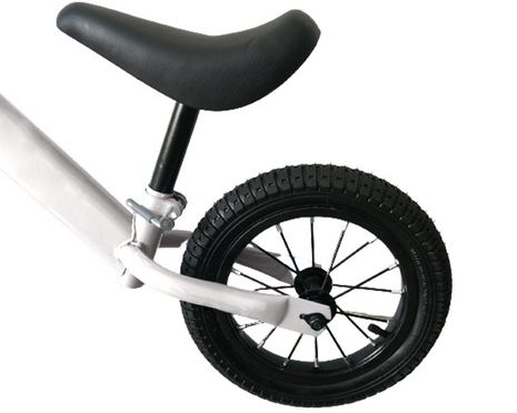 Kids Balance Bike 12 Inch Air Filled Rubber Tyres Steel Frame Lightweight 3kg Adjustable Saddle White
