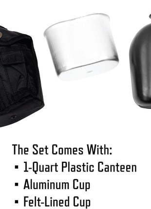 3 Piece Outdoor Canteen Kit with Aluminum Cup, Bottle and Carry Bag for Camping, Hiking and Survival