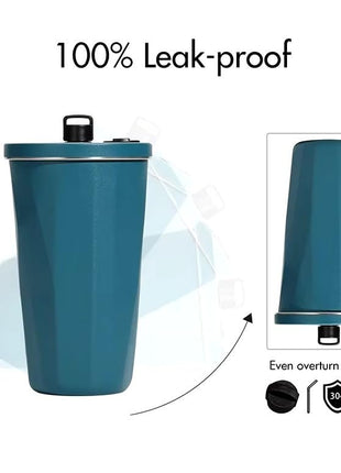 600ml Vacuum Insulated Stainless Steel Tumbler Cup with Lid & Reusable Straw- Blue
