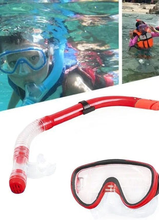 Youth Snorkel and Mask Set – Dual Lens Silicone Skirt – Adjustable Strap – Splash Guard Tube – Red, Blue, Black, Yellow
