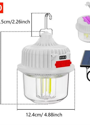 120W Multifunctional Solar Bulb Light USB-C Rechargeable with Dual 18650 Batteries & Hanging Hook