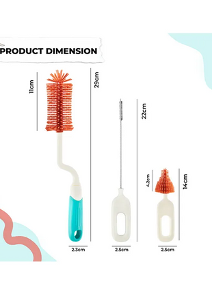 Baby Bottle Cleaner Set 3-Piece Silicone & PP Brush Kit