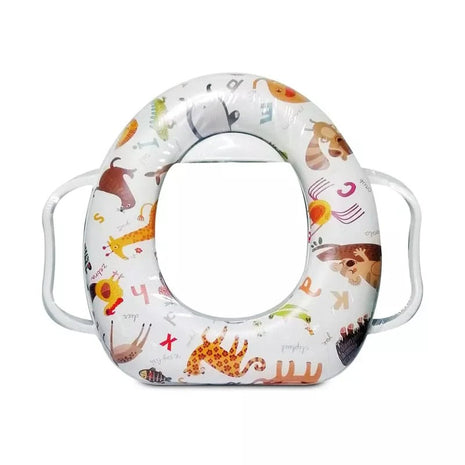 Toddler Potty Training Seat with Handles – Cushioned Toilet Trainer for Kids – Soft Padded with Wall Hook – Assorted Animal Designs